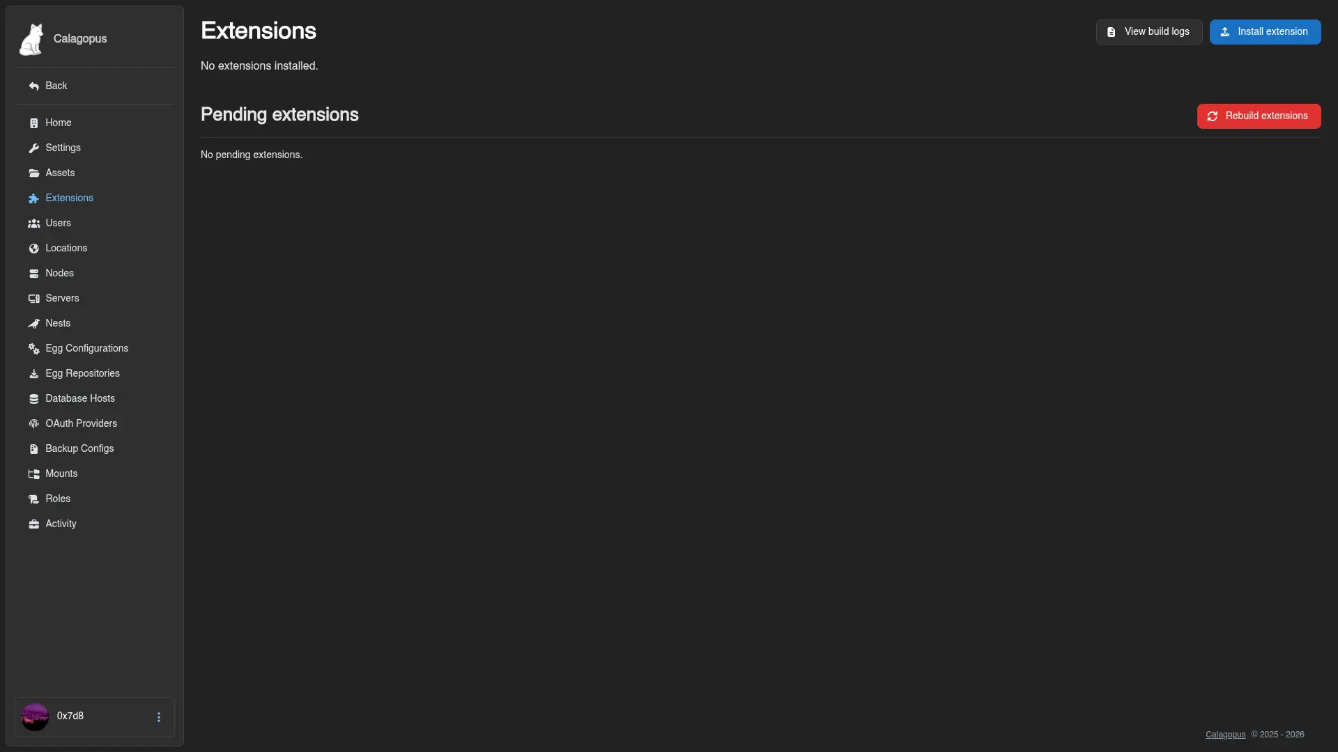 Placeholder: extension upload UI