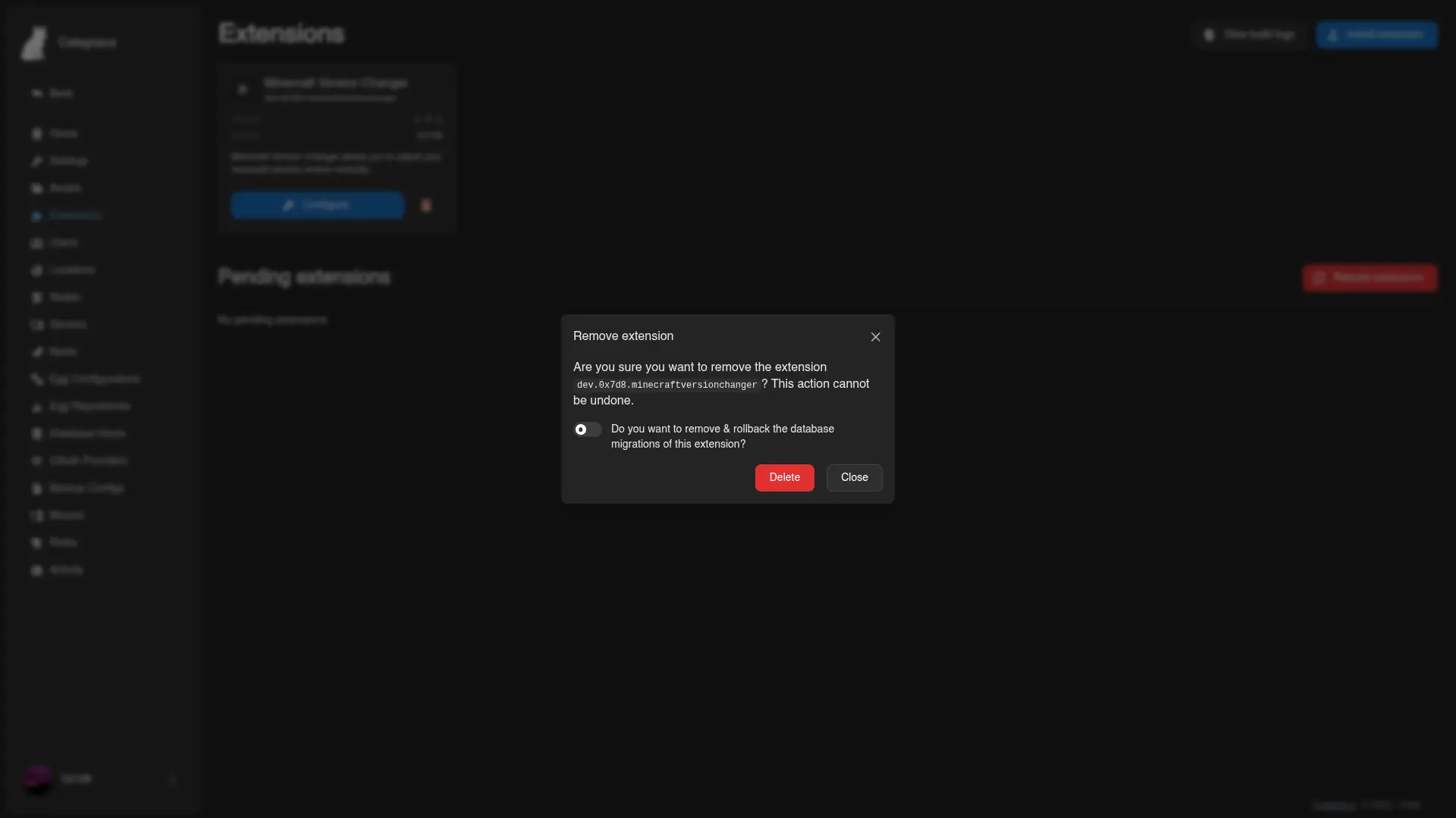 Placeholder: extension uninstall UI
