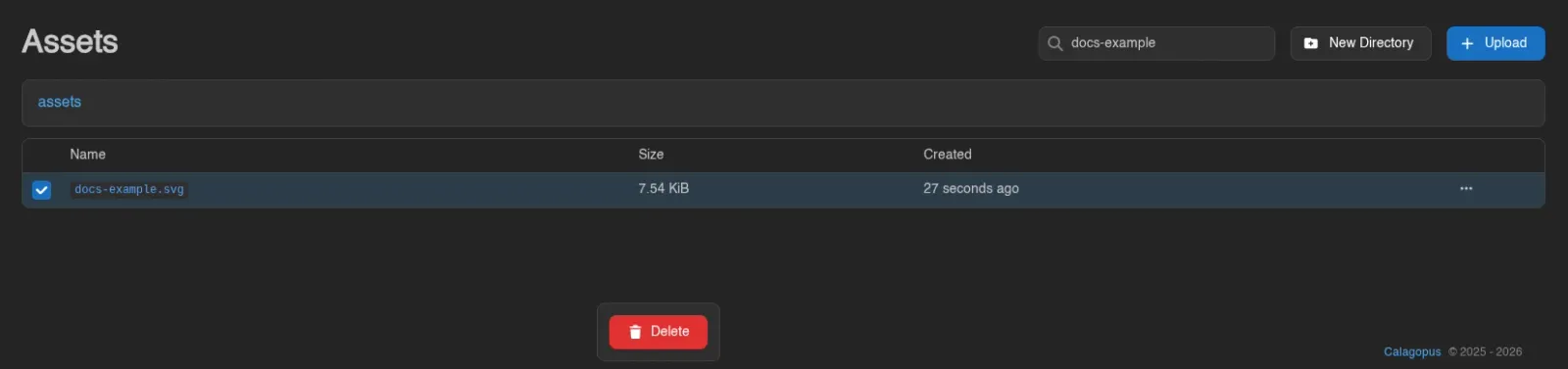 Asset selected with the bulk Delete control