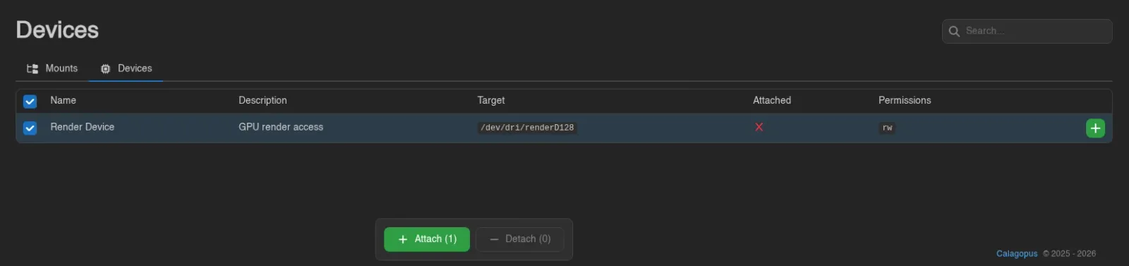 Device selection with bulk attach and detach actions