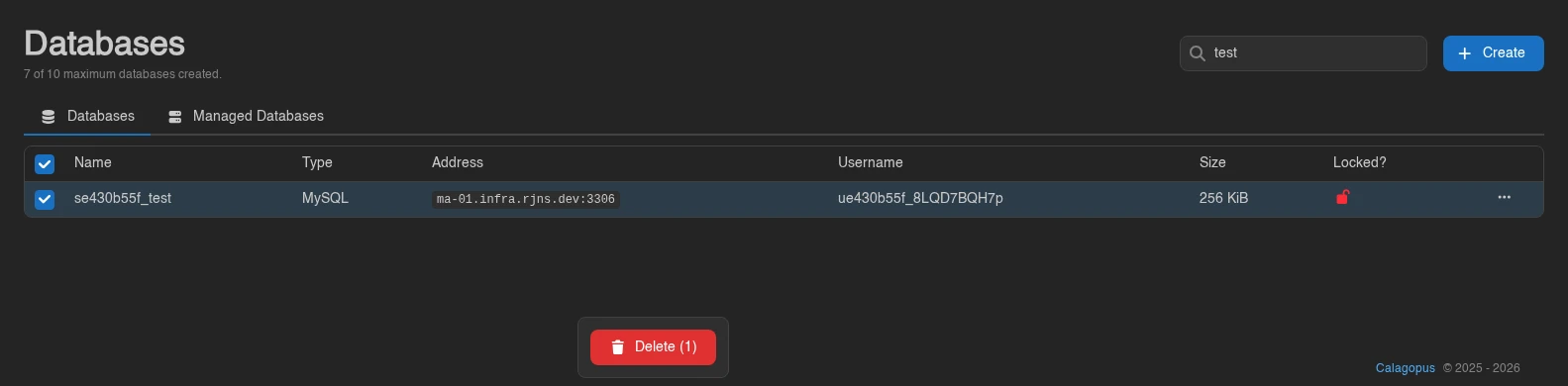 Classic database selected with the bulk Delete control