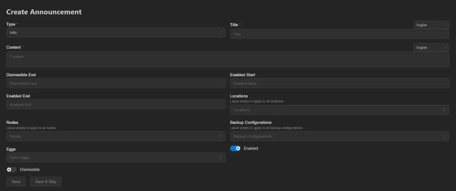 Create announcement form