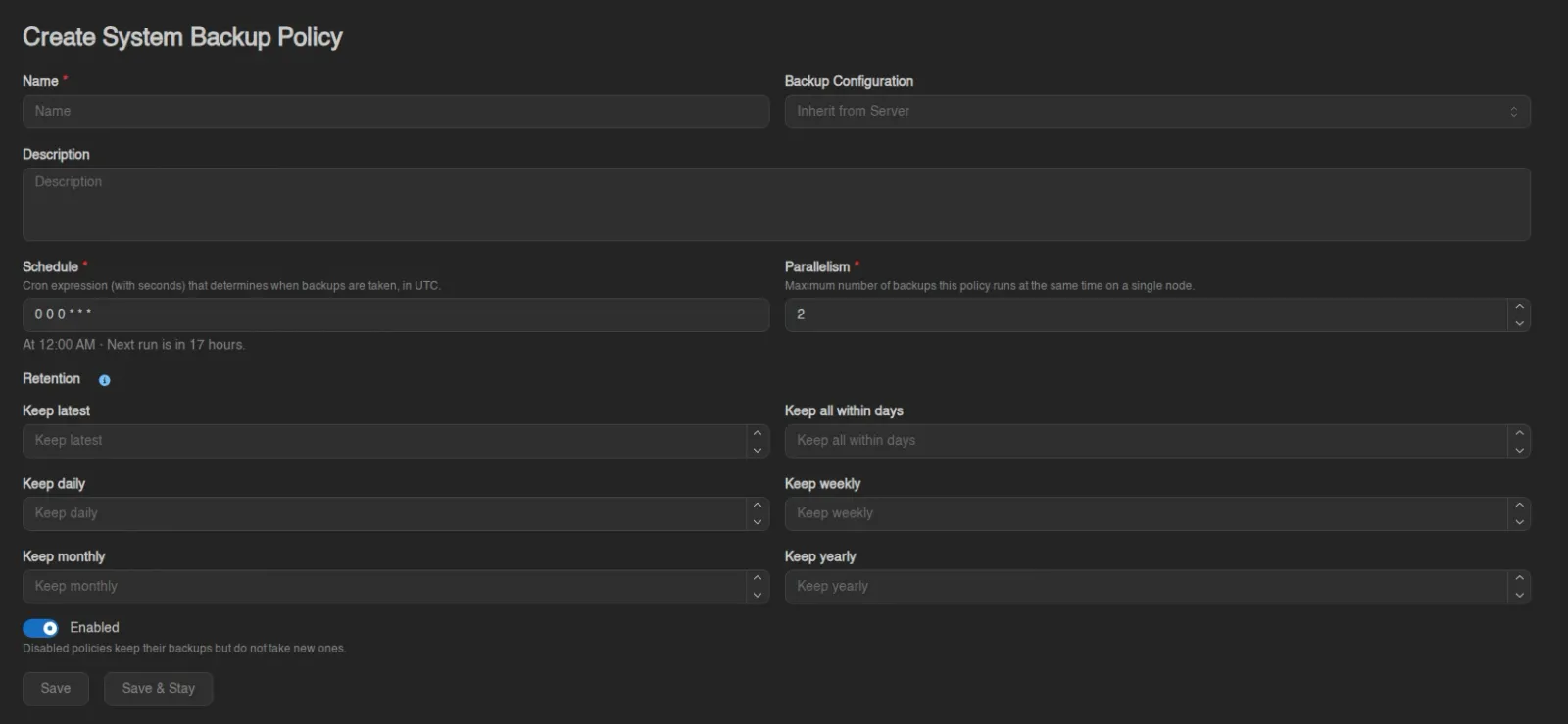 Create policy form