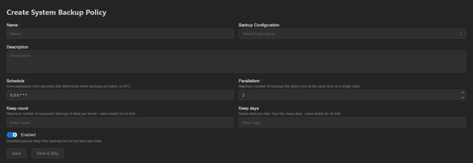 Create policy form