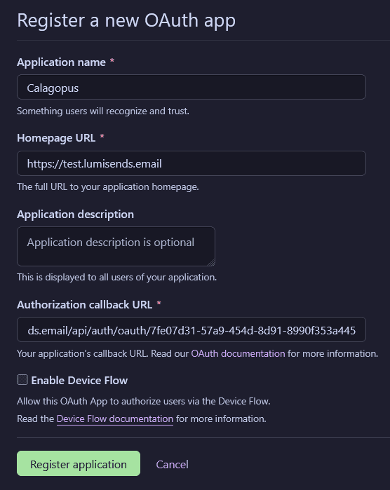Example of what could be the setup with fields filled out