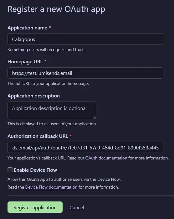 Example of what could be the setup with fields filled out