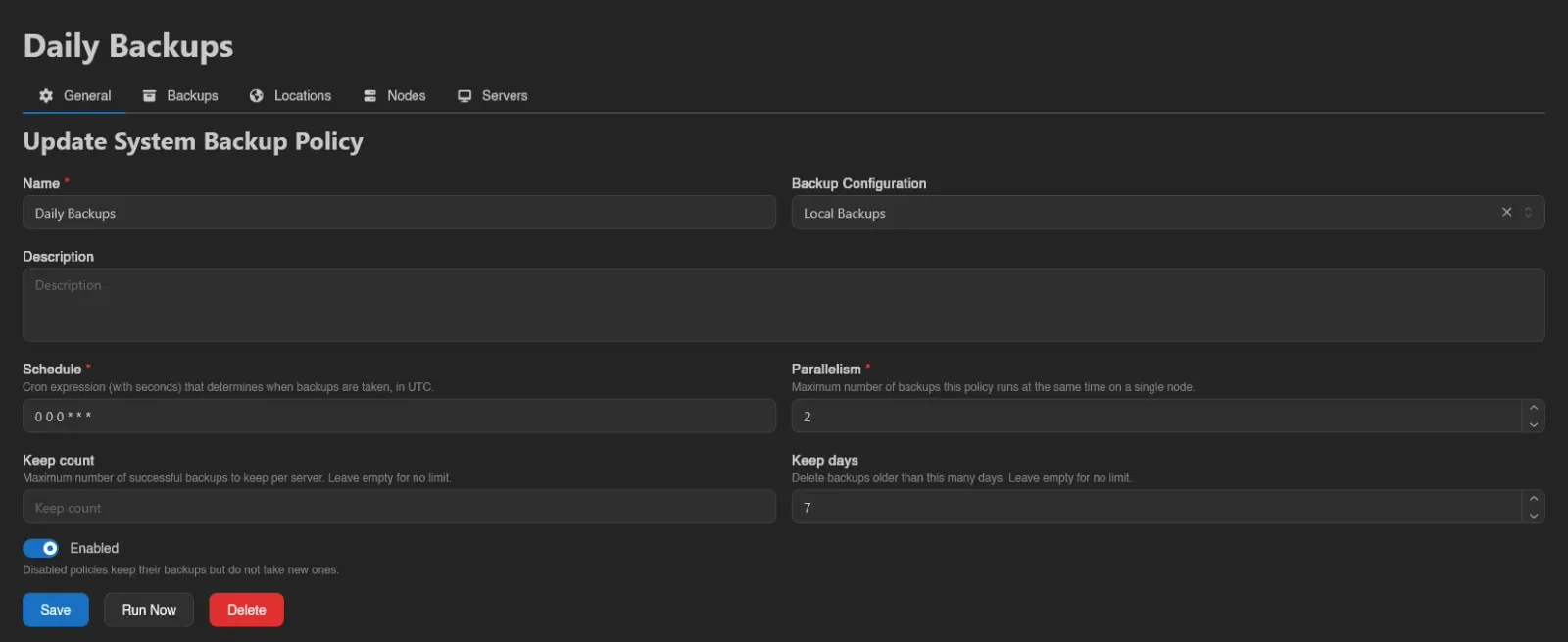 Policy general tab