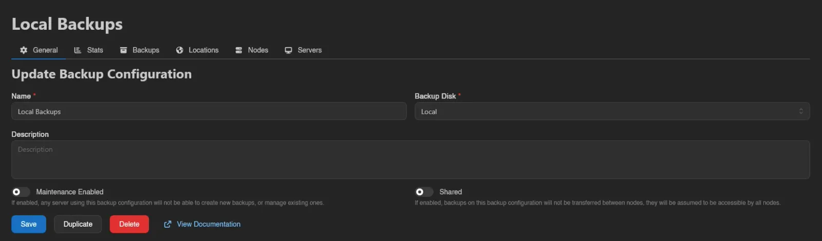 Configuration general tab