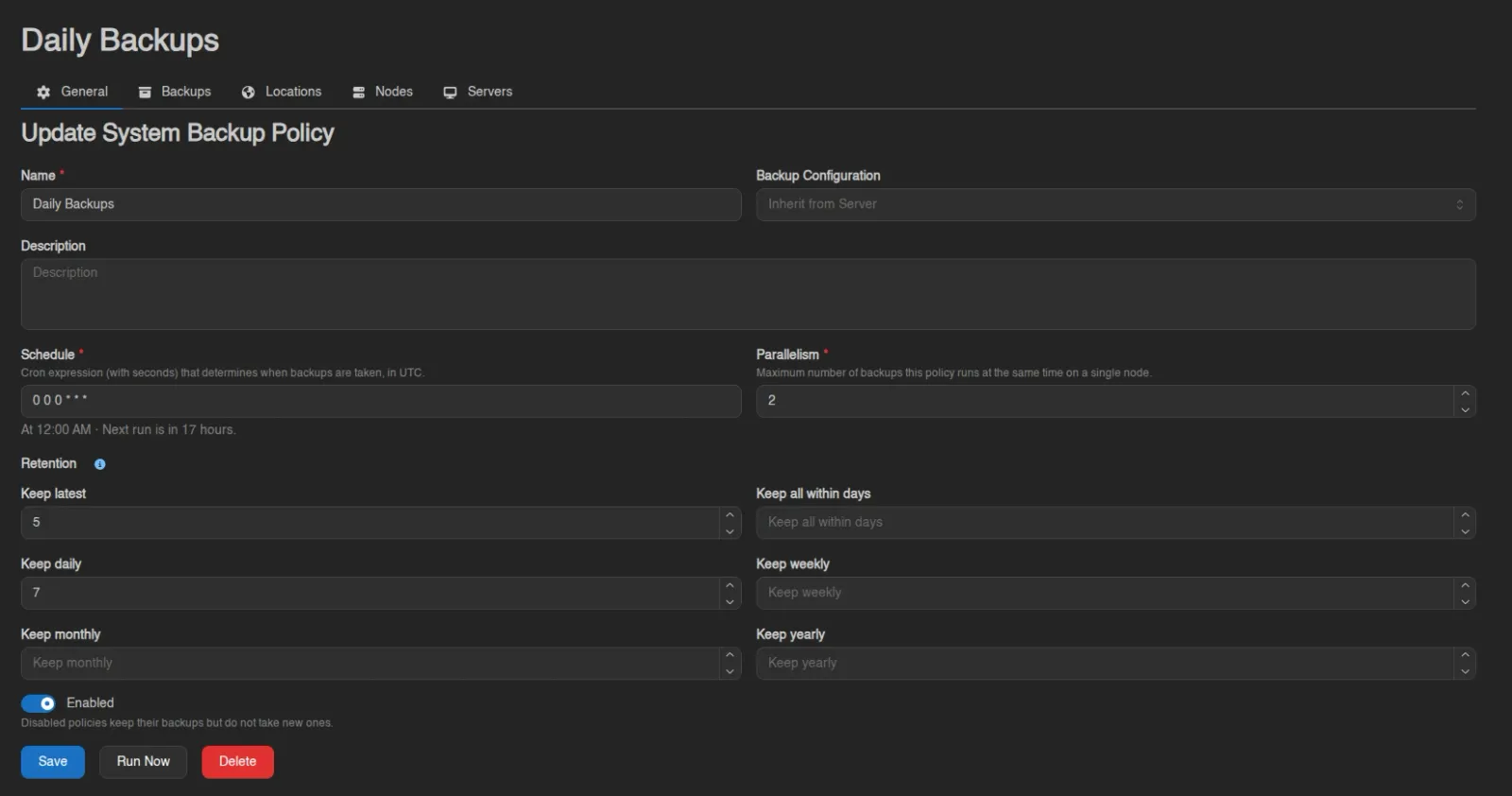 Policy general tab