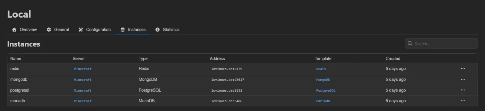 Instances tab