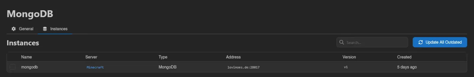 Template instances tab