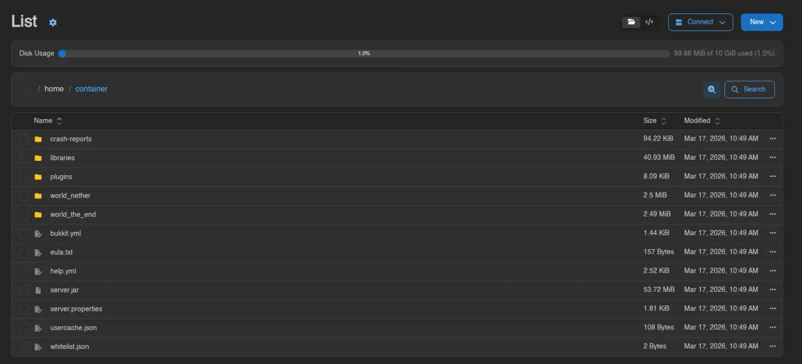 File manager list view