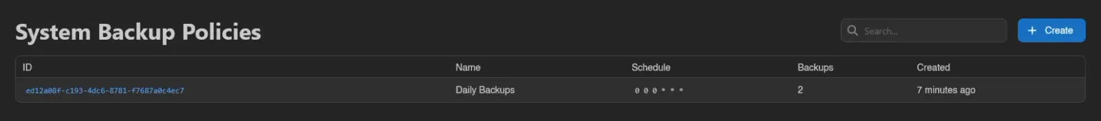 System backup policies list