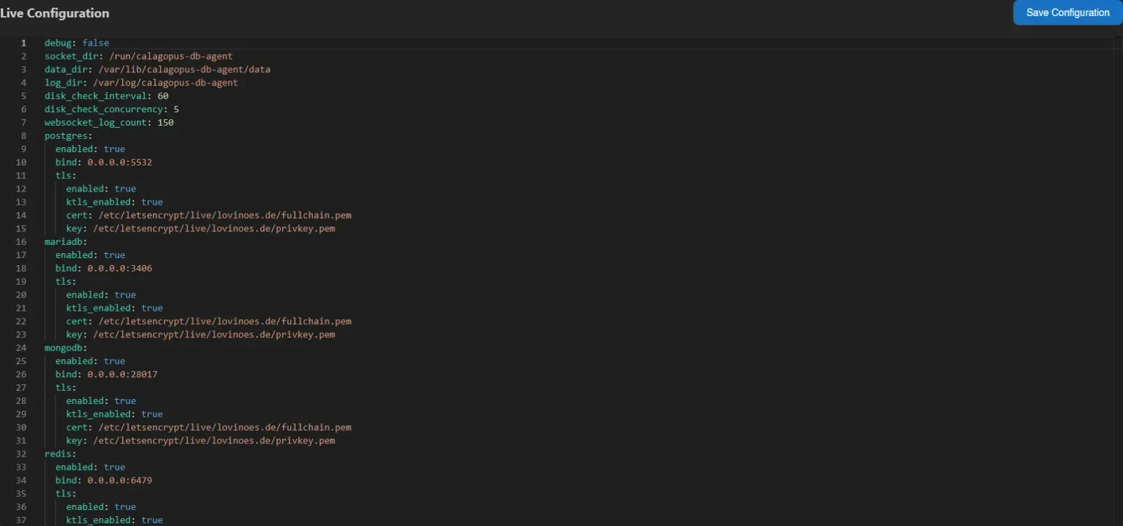 Live configuration editor