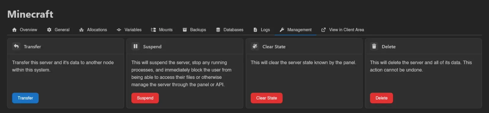 Management tab