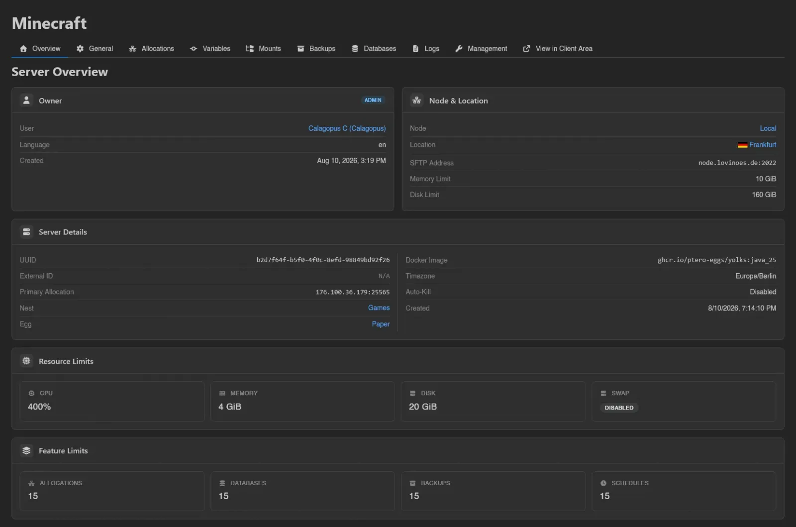 Admin server overview