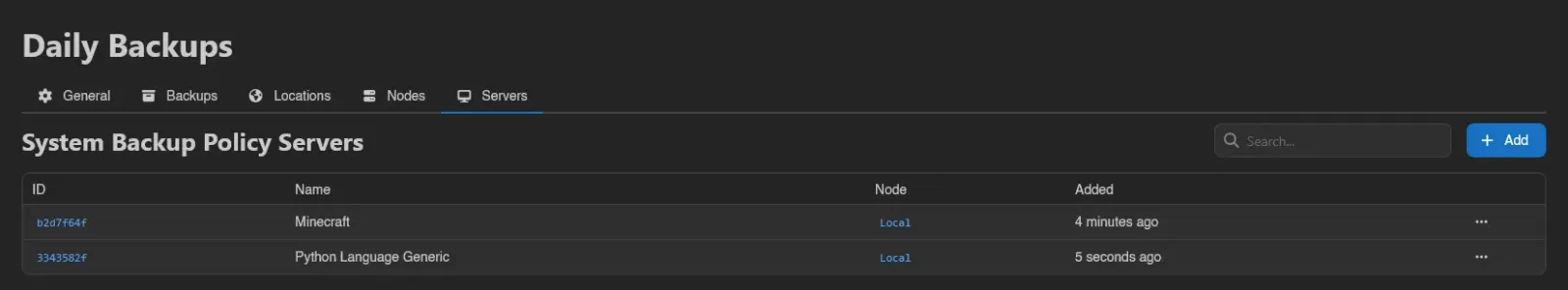 Policy servers tab