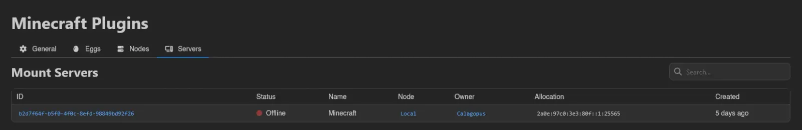 Mount servers tab