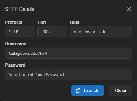 SFTP details modal