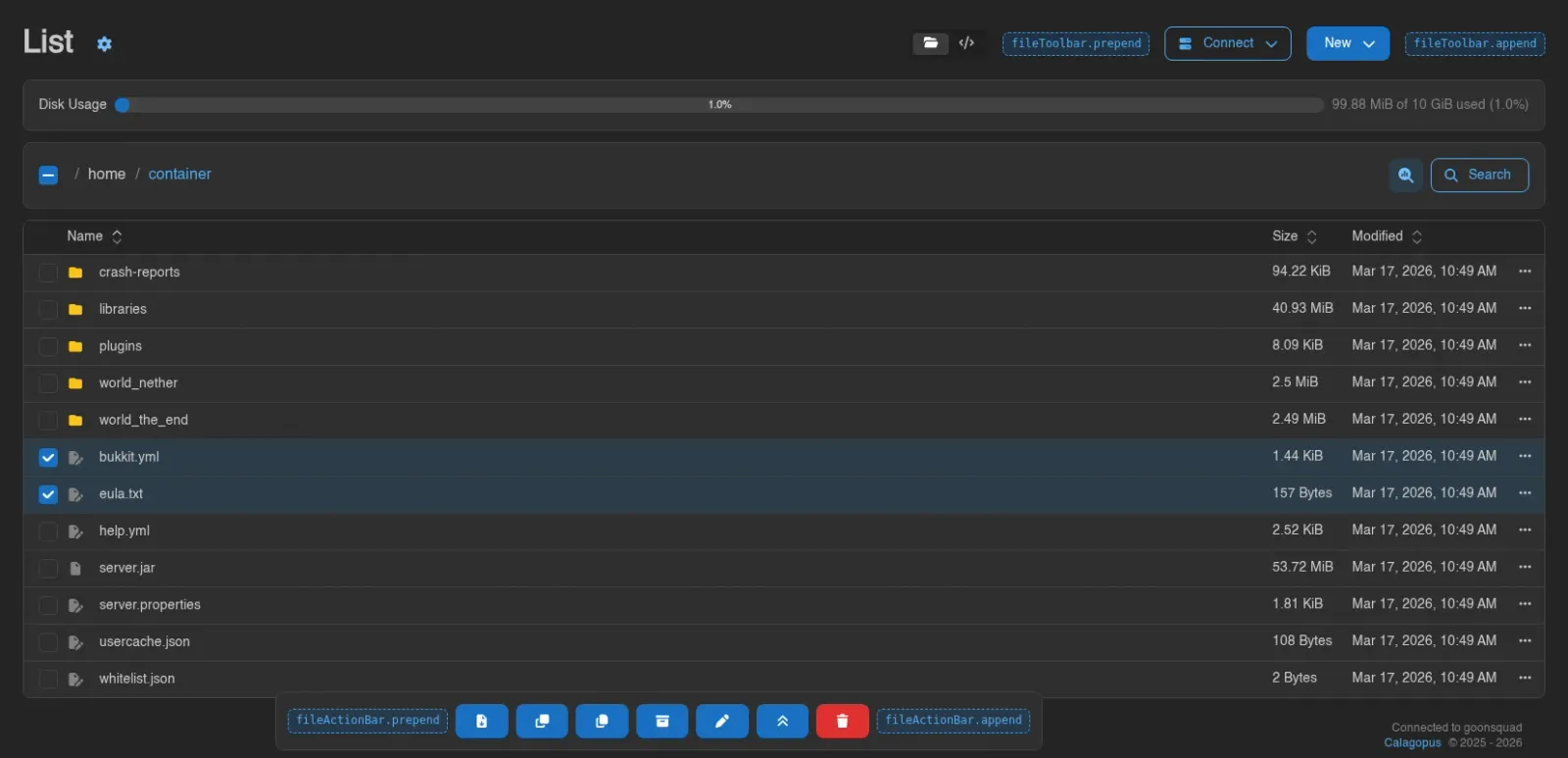 File manager slot points
