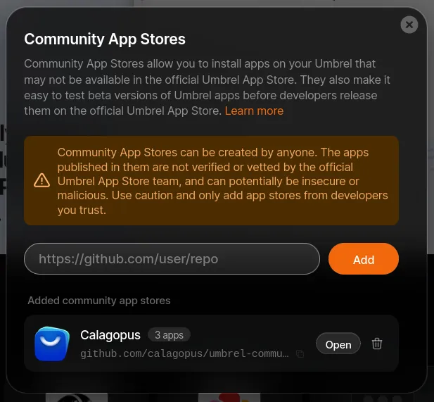 umbrelOS Community App Store modal